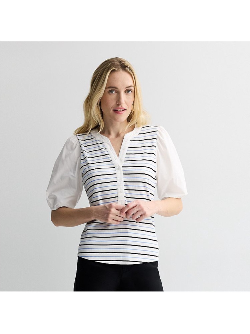 Nine West Henley Puff Sleeve Top